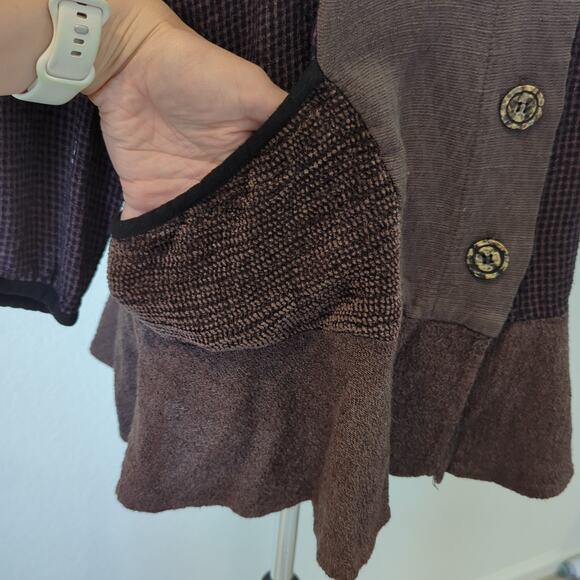 ZOE Sweater Womens Small Oversize Sweatercoat Brown Boho Patchwork Fiber Art - Picture 6 of 9